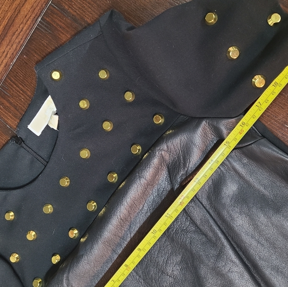 Michael Michael Kors Black Leather Gold Studded Midi Dress Size 0 - Picture 9 of 16